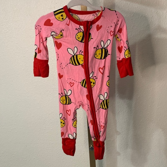 Little Sleepies Other - Little Sleepies - Bamboo Pink Bee and Heart Footie with Red Trim-newborn